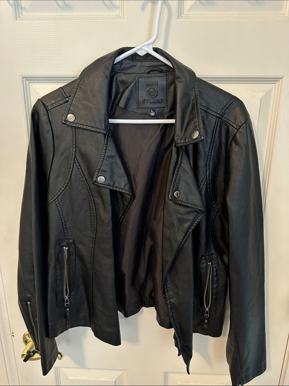 Faux leather motorcycle jacket by Max Studio